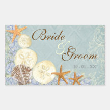 Floral Cottage by the Sea Shell Beachy Wedding Rectangular Stickers