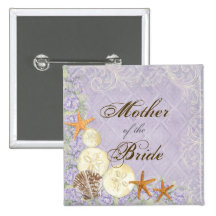 Floral Cottage by the Sea Shells Beachy Wedding Pinback Button