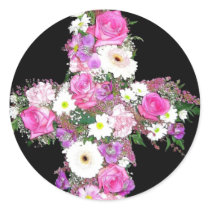 Floral Cross Round Stickers