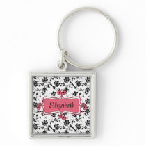 Floral Damask Custom Name Keychain