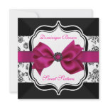 Floral Damask Invite with Pink Bow