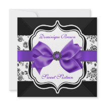 Floral Damask Invite with Purple Bow