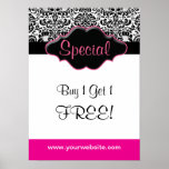 Floral Damask Poster Salon Black White Pink