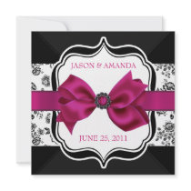 Floral Damask Wedding Invite with Bow