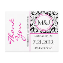 Floral Damask White/Black/Pink Flourish Thank You Post Card