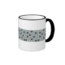 Floral design on blue coffee mugs