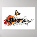 floral design with butterfly poster