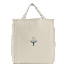 Floral Embroidered Reusable Canvas Tote Bag