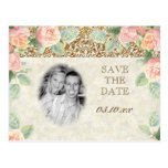 Floral English Rose & Gold Save the Date Cards Postcard