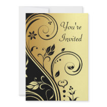 Floral Gold & Black Scroll All Occasion Invitation