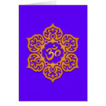 Floral Golden Blue Aum Design Greeting Card