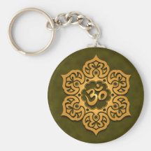 Floral Golden Green Aum Design Keychain