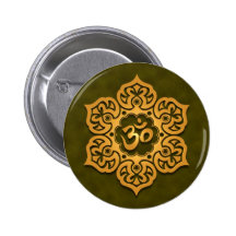 Floral Golden Green Aum Design Pinback Button