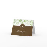 Floral Green Brown Monogram Thank You Card