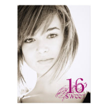 Floral Grunge - Photo Sweet 16 Invitation