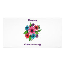 Floral Happy Anniversary Customized Photo Card