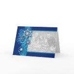 Floral Holiday Snowflake Photo Card in Blue