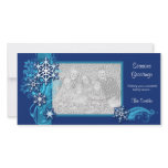 Floral Holiday Snowflake Photo Card in Blue
