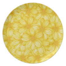 Floral Illustrative Yellow Print Party Plates