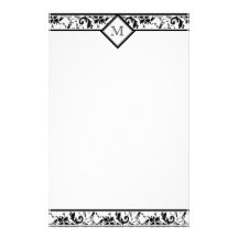 Floral Monogram Damask Stationery