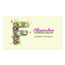 Floral Monogram "F" Initial Business Card