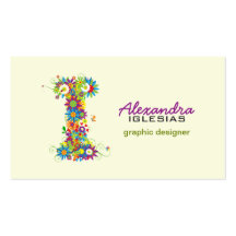 Floral Monogram "I" Initial Business Card
