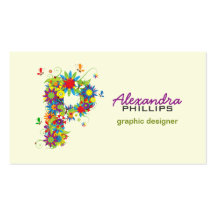 Floral Monogram "P" Initial Business Card