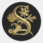 Floral Monogram S Round Stickers