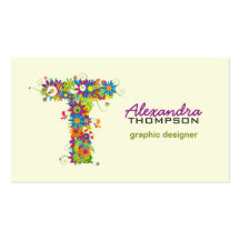 Floral Monogram "T" Initial Business Card