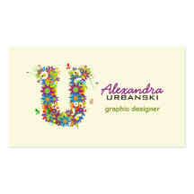 Floral Monogram "U" Initial Business Card