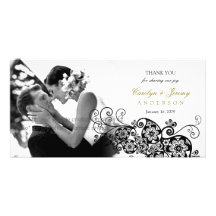 Floral Paisley Black Wedding Thank You Photo Card