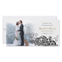 Floral Paisley Black Wedding Thank You Photo Card