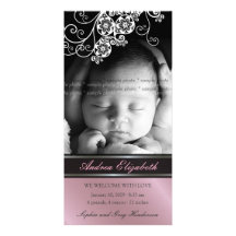 Floral Paisley Flower Chic Baby Birth Announcement Photo Card