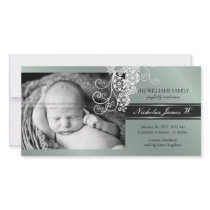 Floral Paisley White Birth Announcement Photo Card