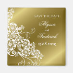 Floral Paisley White & Gold Save The Date Magnet