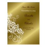 Floral Paisley White + Gold Save The Date Postcard