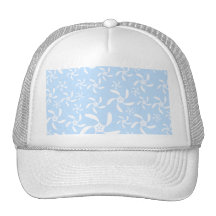 Floral Pattern in Light Blue and White. Trucker Hats