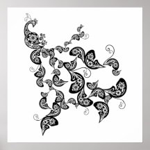 Floral Peacock Pattern Custom Poster