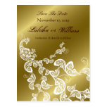 Floral Peacock Pattern Gold Save The Date Postcard