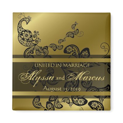 Floral Peacock Pattern Gold Wedding Gift Magnet by fat_fa_tin