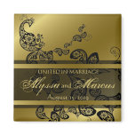 Floral Peacock Pattern Gold Wedding Gift Magnet
