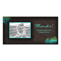 Floral Photo Card Template Blue Green Brown