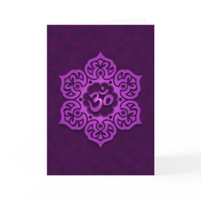 Floral Purple Aum Design Greeting Cards by JeffBartels