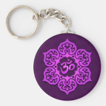 Floral Purple Aum Design Keychain