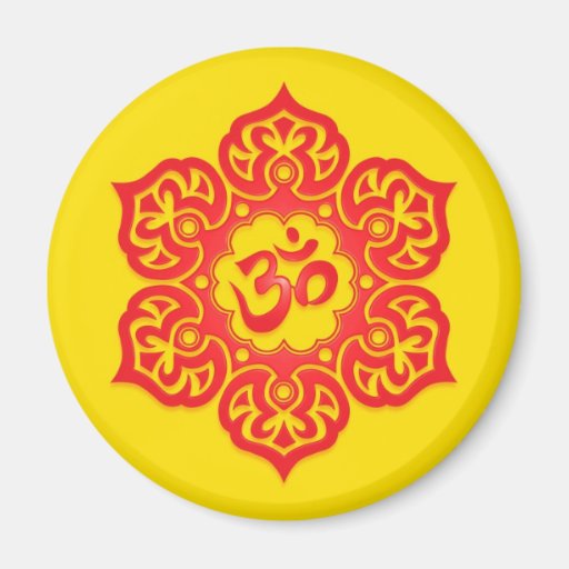 Floral Red and Yellow Aum Design Fridge Magnet