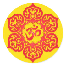 Floral Red and Yellow Aum Design Round Sticker