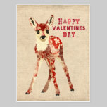 Floral Red Fawn Valentines Day Postcard postcards