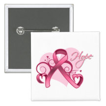 Floral Ribbon Hope - Breast Cancer Button