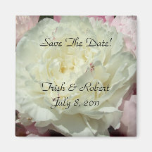 Floral Save The Date Magnet White Pink Peonies