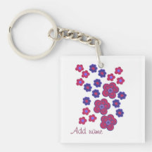 Floral Scarlet and Blue Design Acrylic Keychains